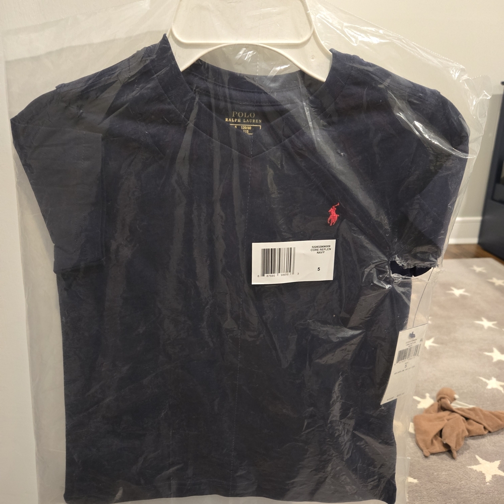 Polo by Ralph Lauren Men's Dark Blue Tee with Red Logo